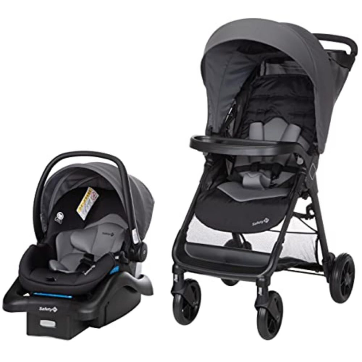 Safety 1st Smooth Ride travel system with stroller, infant car seat and base on a plain white background